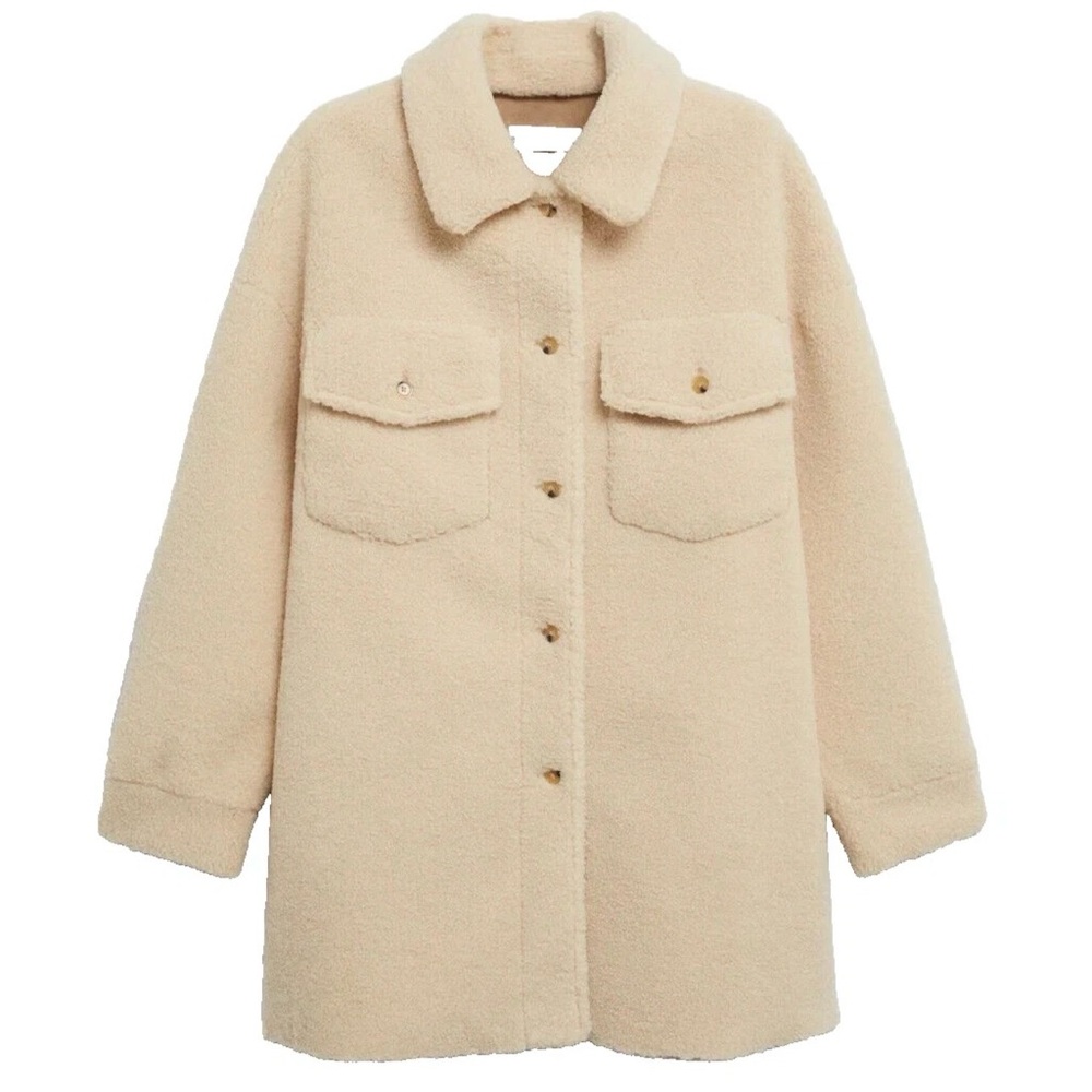 Mango Sherpa Shacket Faux Fur Shearling Oversized Jacket Beige Lined size M